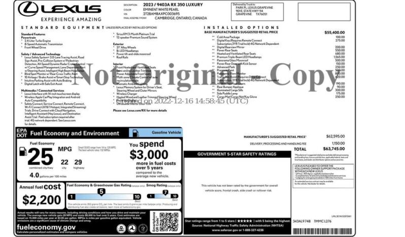 
								2023 Lexus RX 350 Luxury full									